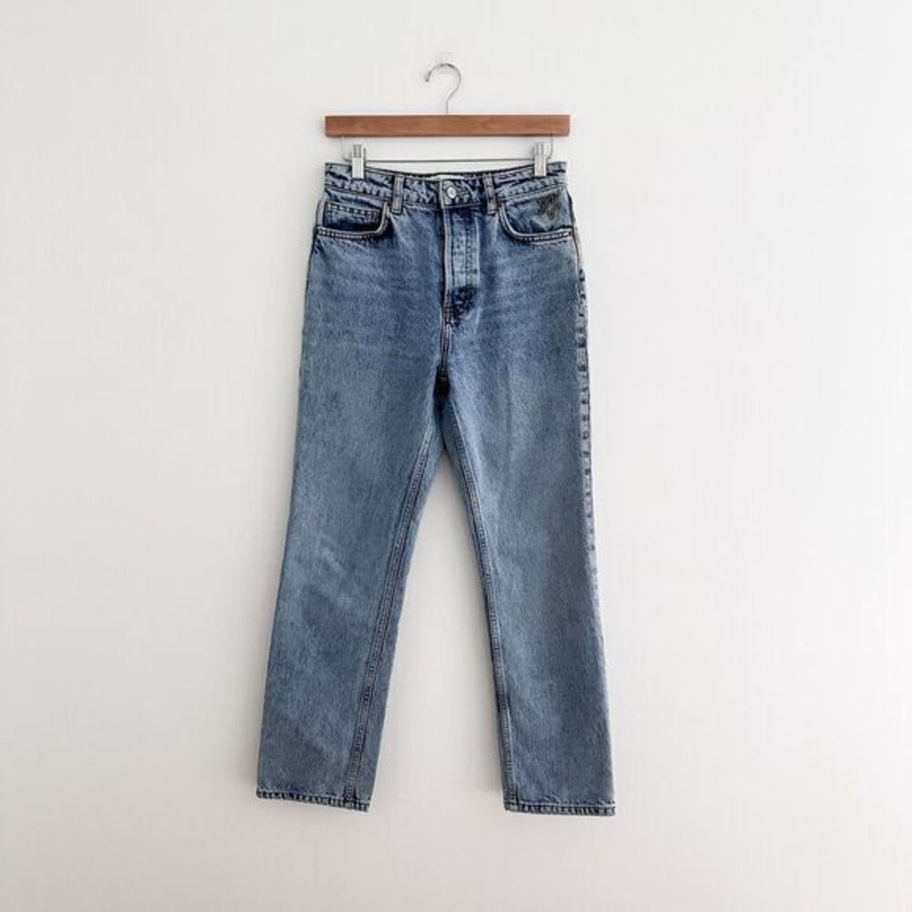 Reformation Sloan High Rise Straight Jeans Star Embroidered Button Fly Size 26